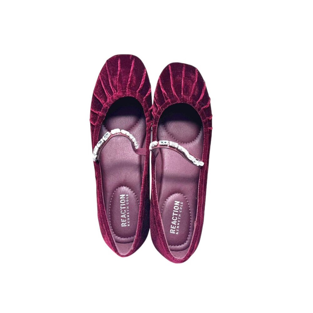 Kenneth Cole Reaction Burgundy Velvet Flats w/ Rhinestone Strap Size 9 NWOB